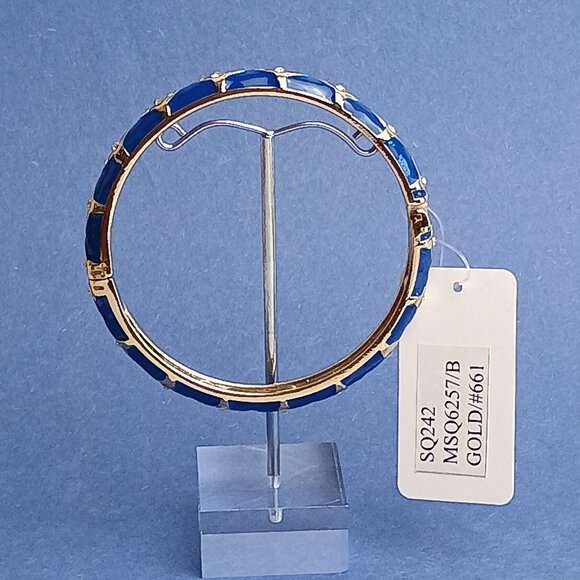 Quadruple Star Pattern Deep Blue Enamel Hinge Bangle Skinny Bracelet Exquisite - Picture 3 of 5